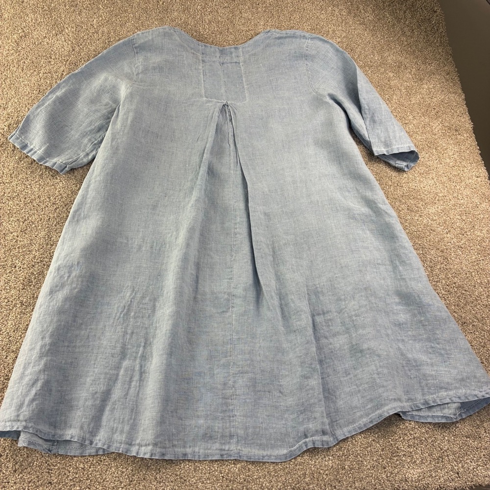 Colette‎ Italy 100% Linen V-Neck Tunic Dress Blue Short Sleeve Boho Beach Lounge - Picture 7 of 8
